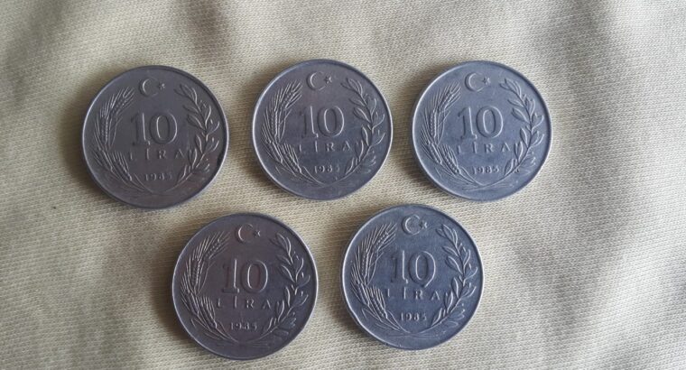 1985 Yılı Alüminyum 5 adet 10 Lira Çil