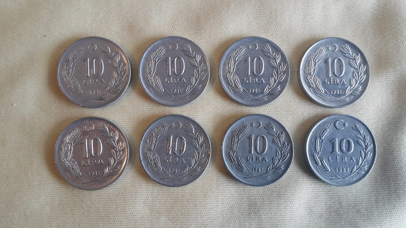 1981 Yılı 8 Adet Alüminyum Çil 10 Lira