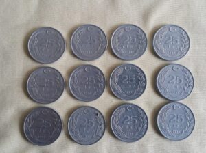 1987 Yılı Alüminyum 12 adet Çil 25 Lira