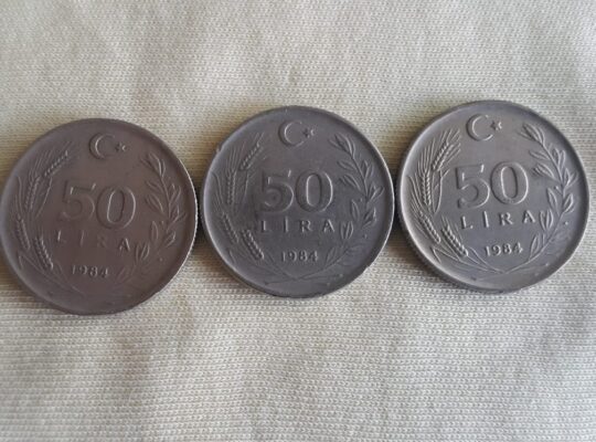 1984 Yılı 3 Adet Satılık Metal 50 Lira