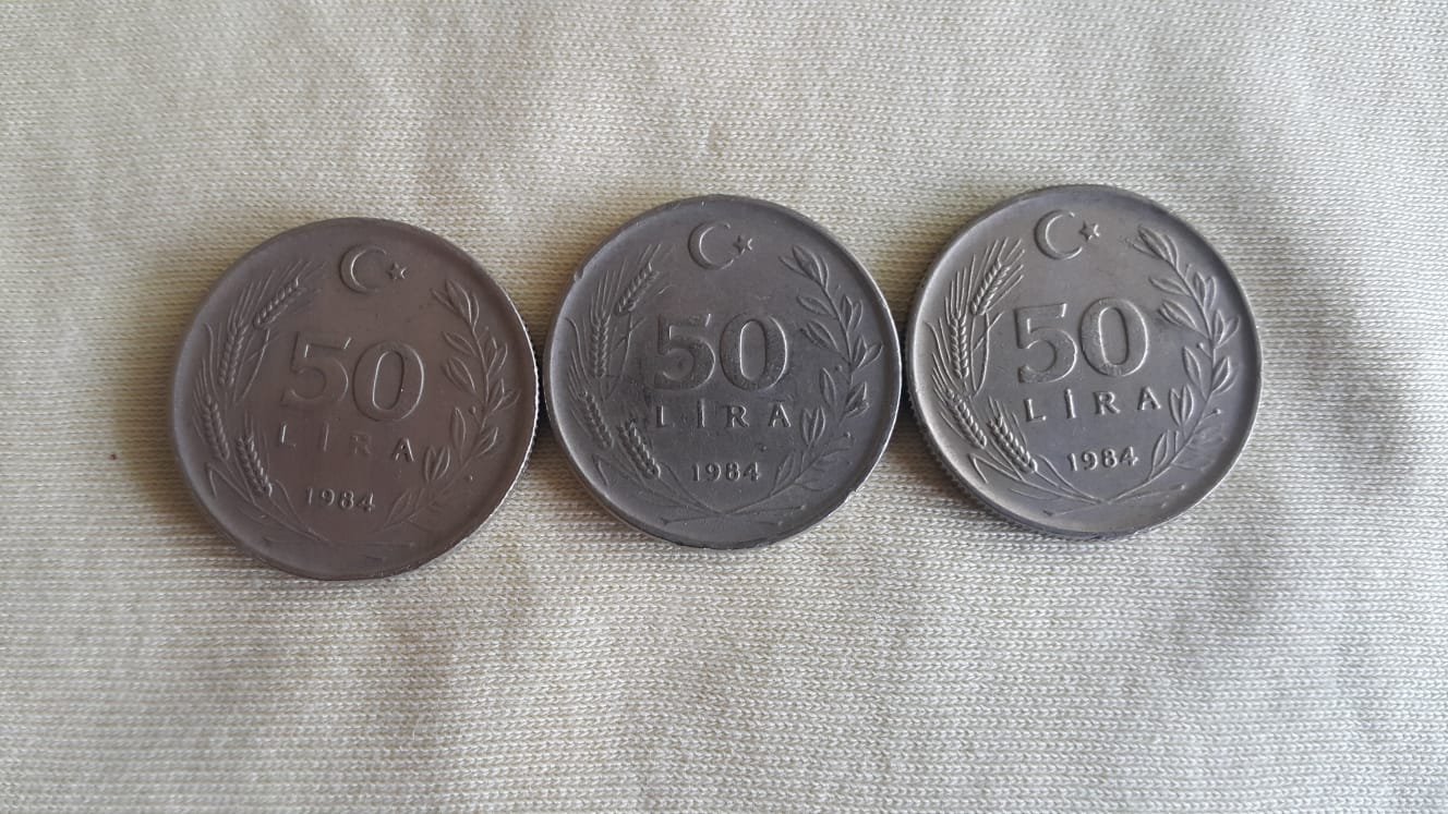 1984 Yılı 3 Adet Satılık Metal 50 Lira