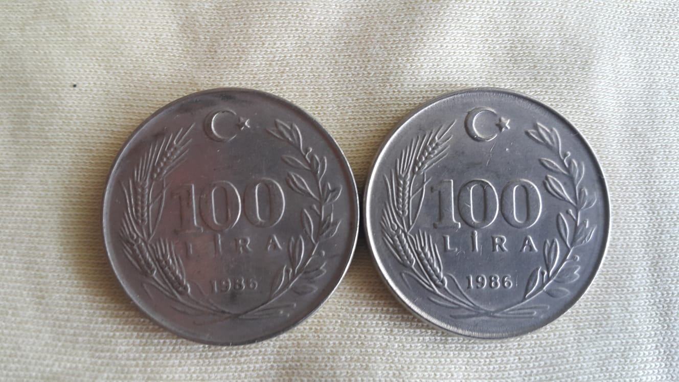 1986 Yılı 2 Adet Metal 100 Lira