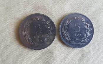 1974 Yılı Satılık 2 Adet Metal 5 Lira