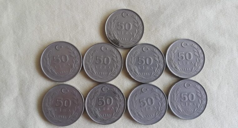 1985 Yılı Satılık 9 Adet Metal 50 Çil Lira