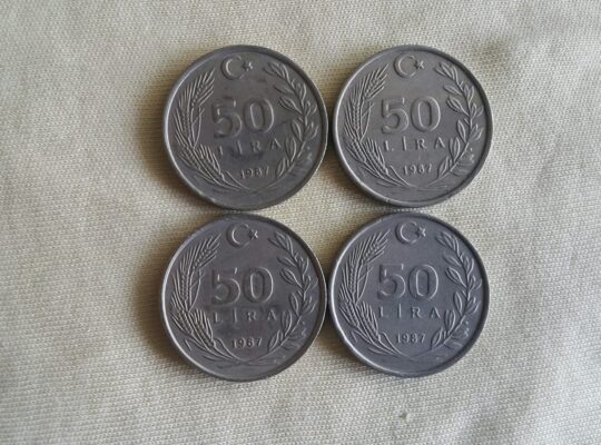 1987 Yılı Satılık 4 Adet Metal 50 Lira