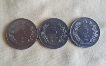 1975 Yılı Satılık 3 Adet Metal 5 Lira