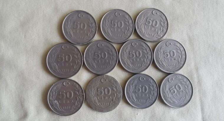 1986 Yılı Satılık 11 Adet Metal 50 Çil Lira