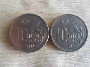 1997 Yılı Metal 2 adet 10.000 Çil Lira