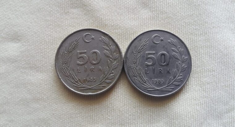 1985 Yılı Satılık 2 Adet Metal 50 Lira