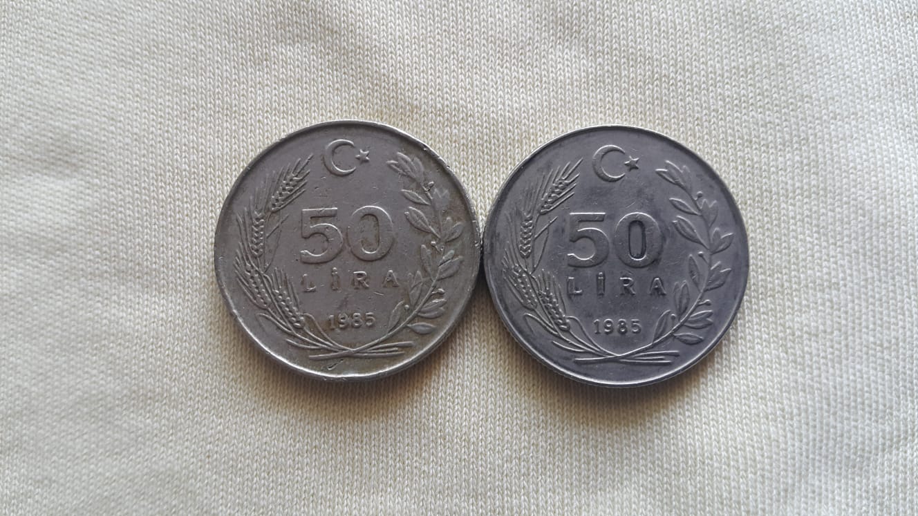 1985 Yılı Satılık 2 Adet Metal 50 Lira