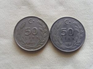 1986 Yılı Satılık 2 Adet Metal 50 Lira